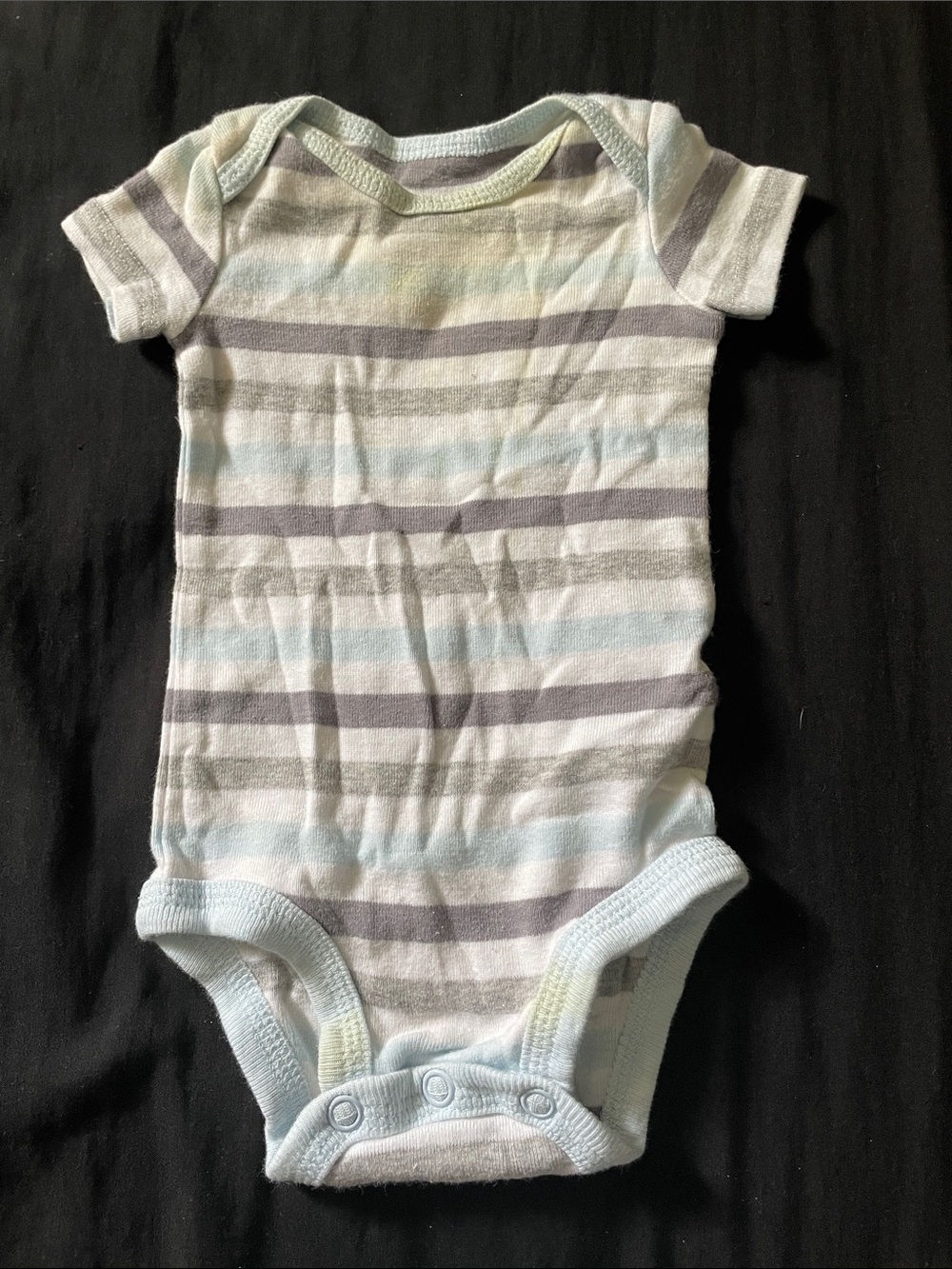 Striped Short-Sleeve Baby One-Piece Bodysuit in Light Blue, Gray, Cream